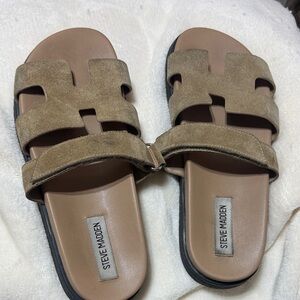 Steve Madden Brown Suede Slide Sandals